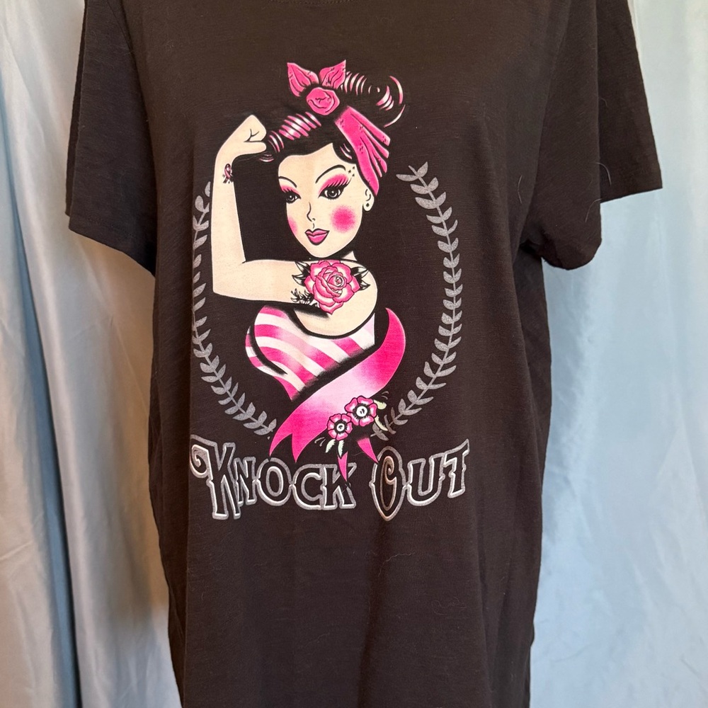 Black Graphic Tee with Pink Accents